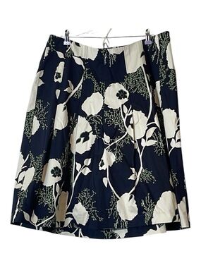 Talbots Floral Print Pleated Midi Full Skirt Navy Blue Size 16W